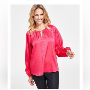 INC hot pink Long-Sleeve Chain-Hardware Jacquard Blouse size XL